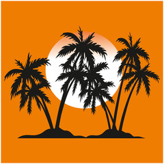 Fototapeta na wymiar palm trees and sunset