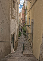 Narrow Cobblestone Alley, Lisbon, Portugal