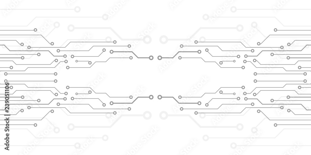 Poster Circuit Board Technology Information Pattern Concept Vector Background. Grayscale Color Abstract PCB Trace Data Infographic Design Illustration.