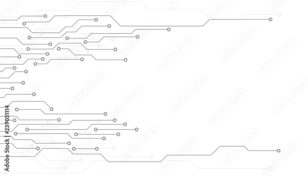 Aufkleber Circuit Board Technology Information Pattern Concept Vector Background. Grayscale Color Abstract PCB Trace Data Infographic Design Illustration.