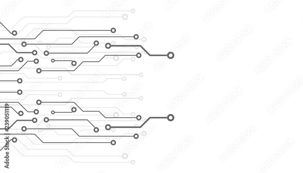 Fototapete Circuit Board Technology Information Pattern Concept Vector Background. Grayscale Color Abstract PCB Trace Data Infographic Design Illustration.