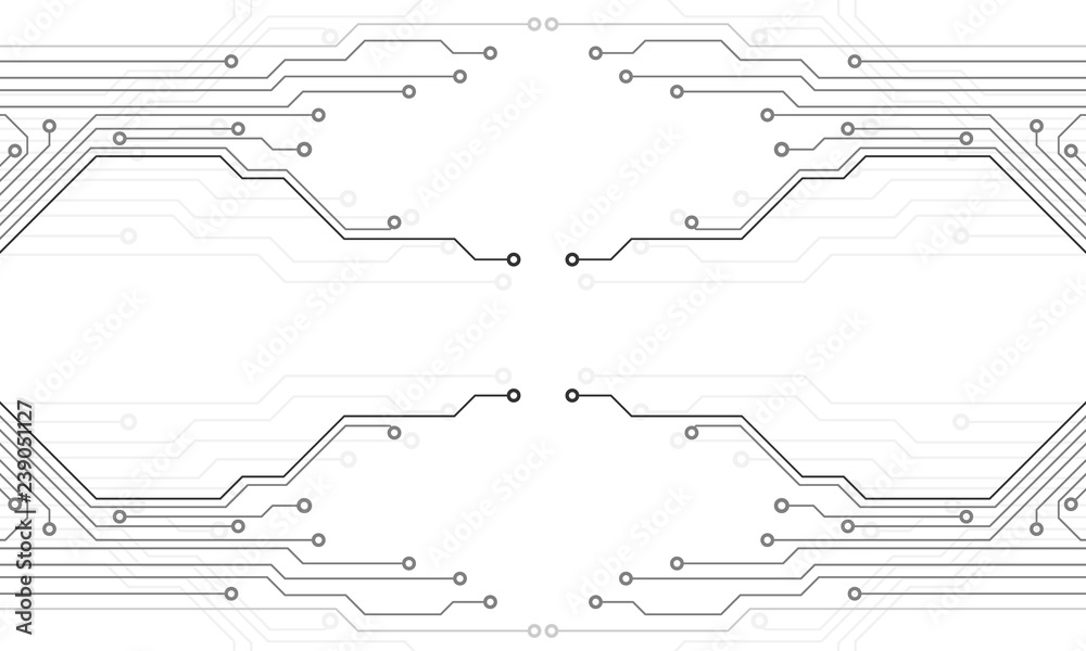 Poster Circuit Board Technology Information Pattern Concept Vector Background. Grayscale Color Abstract PCB Trace Data Infographic Design Illustration.