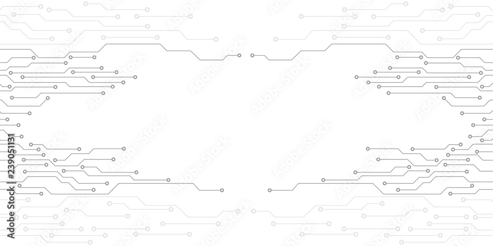 Poster Circuit Board Technology Information Pattern Concept Vector Background. Grayscale Color Abstract PCB Trace Data Infographic Design Illustration.