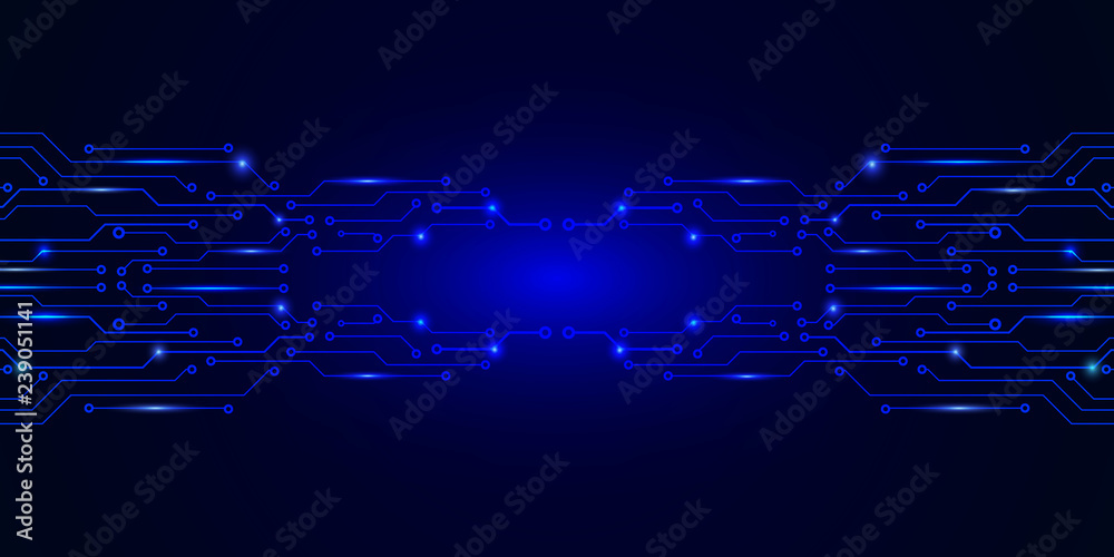Aufkleber Circuit Board Technology CPU Microprocessor Interface Connection Vector Background. Blue Abstract Scifi PCB Trace Data Transfer Design Illustration.