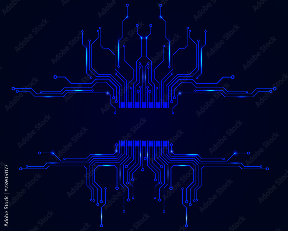 Aufkleber Circuit Board CPU Microprocessor Data Transfer Technology Information Concept Vector Background.