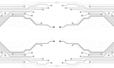 Circuit Board Technology Information Pattern Concept Vector Background. Grayscale Color Abstract PCB Trace Data Infographic Design Illustration.