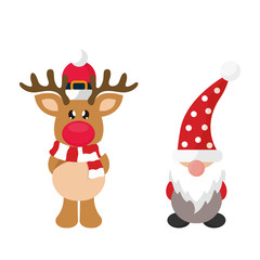 cartoon winter christmas deer and cartoon christmas dwarf