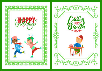 Fototapeta premium Happy Holidays Postcard, Children on Skating Rink