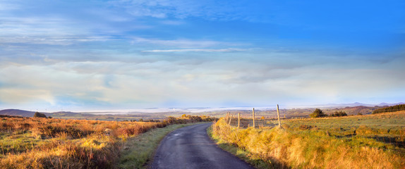 Panoramic landscape in the morning in a county Cork. Ireland.