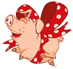 Illustration of a Cute Pig. Cartoon Character 