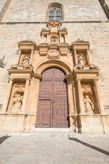 Obraz premium decorated baroque door of Parish of Santa Ana, landmark and public monument from sixteenth century, in Penaranda de Duero village, in Burgos, Castile and Leon, Spain, Europe