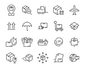 set of send icons, such as delivery, transport, mail, service