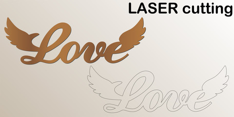 Cut laser letter for interior. Love plate. Template laser cutting machine for wood, metal and paper. The perfect gift for St. Valentine's Day or Wedding day.