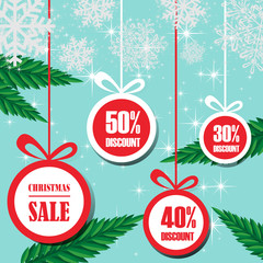 Merry Christmas and Happy New Year card and sale discount with beautiful snowflakes. Vector background.