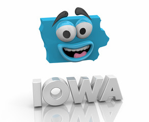 Iowa IA State Map Cartoon Face Word 3d Illustration