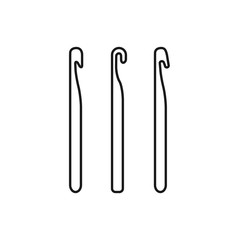 Black & white illustration of knitting needle kit. Vector line icon of crochet hook set. Isolated object