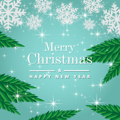 Merry Christmas and Happy New Year card and sale discount with beautiful snowflakes. Vector background.