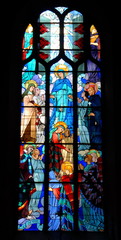Ville de Laval, vitrail de l'église Notre Dame des Cordeliers, département de la Mayenne, France