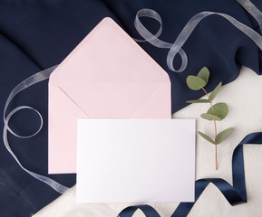 Navy blue wedding mockup with ribbons