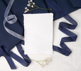 Navy blue wedding mockup with ribbons - 239059325