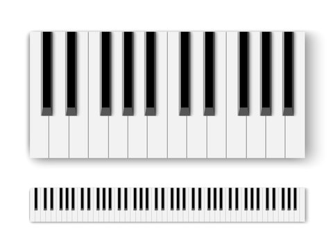 Top view of realistic shaded monochrome piano keyboard.