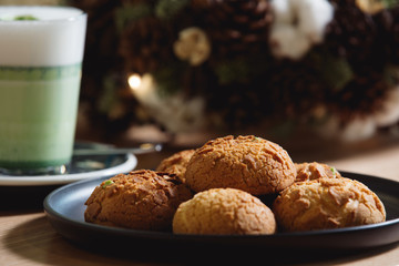 Healthy cookies with matcha latte