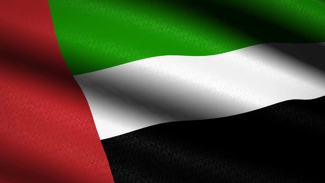 United Arab Emirates Flag Waving Textile Textured Background. Seamless Loop Animation. Full Screen. Slow motion. 4K Video