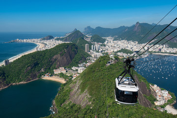Cable Car Approaching the Sugarloaf Mountain With Beautiful View or Rio de Janeiro City Behind