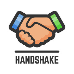 Vector handshake or agreement deal simple color flat isolated icon of two shake hands for business team and partnership symbol.