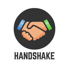  Vector handshake or partnership deal and people agreement simple flat color isolated icon in round of two shake hand symbol for business team or relationship and friendship contract illustration.