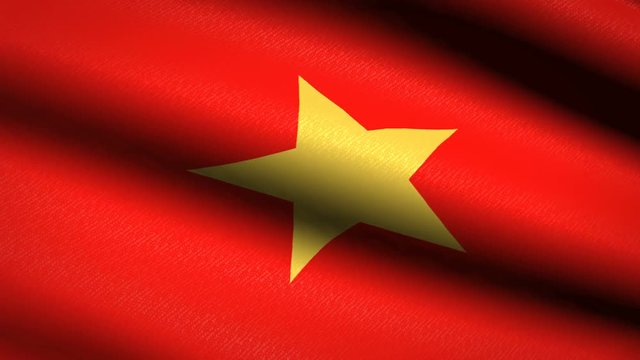 Vietnam Flag Waving Textile Textured Background. Seamless Loop Animation. Full Screen. Slow motion. 4K Video