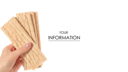 Dietary bread slices in hands pattern on a white background isolation