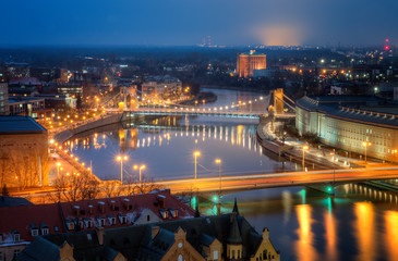Night panorama of the city.Wroclaw, Poland.