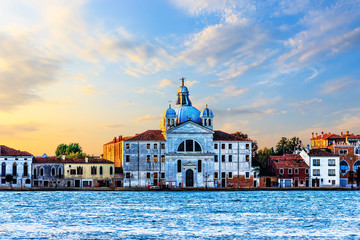 Fototapeta na wymiar Le Zitelle Church of Venice, Italy, view from the sea