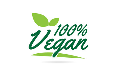 green leaf 100% Vegan hand written word text for typography logo design