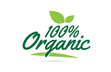 green leaf 100% Organic hand written word text for typography logo design
