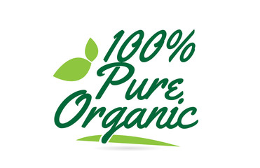 Fototapeta premium green leaf 100% Pure Organic hand written word text for typography logo design