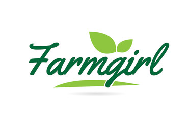 green leaf Farmgirl hand written word text for typography logo design