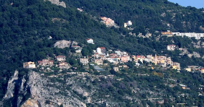 View Of Grimaldi Village In Italy From France. Isolated Mountain Village In Liguria, Imperia, Europe - DCi 4K Resolution