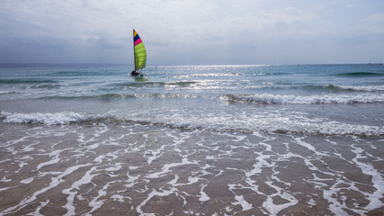 Yacht Small Twin Hull Sailing Boat Beach Ocean Horizon Landscape