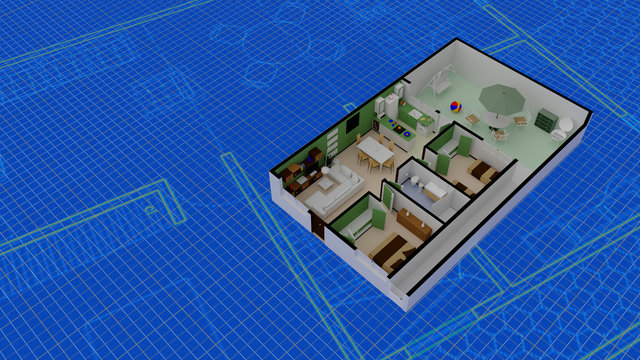 Interior casa. 3D