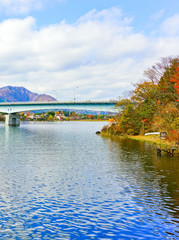 Fototapeta premium View of the Lake Kawaguchi in autumn in Japan.