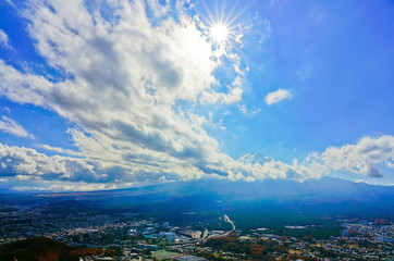 View of the Mount Fuji covered with cloud in autumn in Japan.