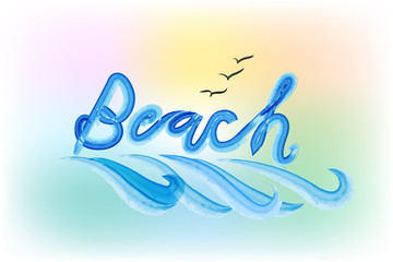 Beach word and waves background template