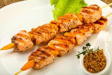 Grilled salmon skewer