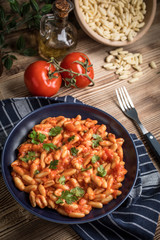 Cavatelli pasta with fresh tomato sauce.
