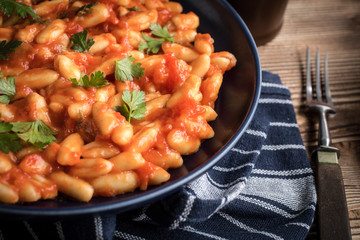 Cavatelli pasta with fresh tomato sauce.