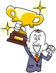 トロフィーを持つビジネスマン　上半身
