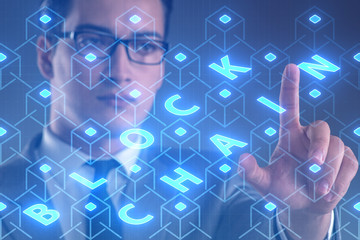 Young businessman in innovative blockchain concept