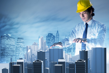 Futuristic architect doing urban planning
